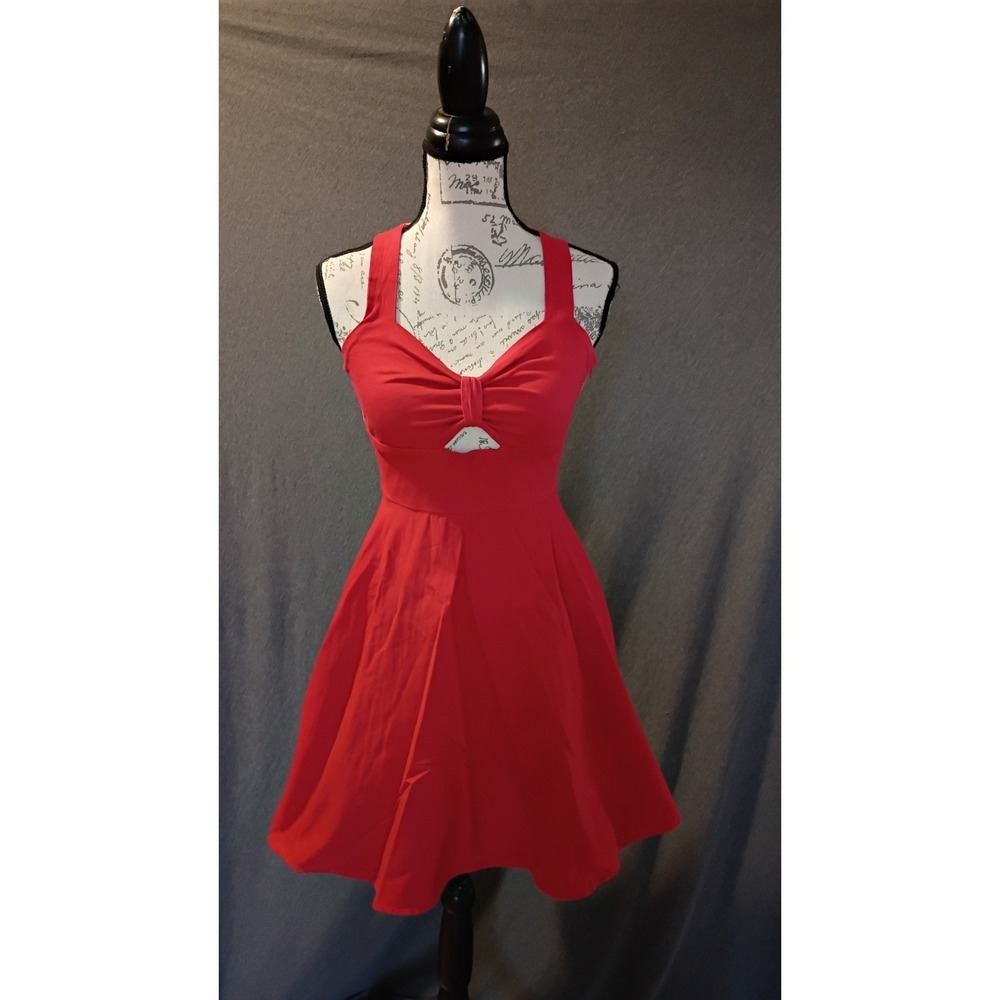 Collectif London Red Swing Dress Striped Cross Back US 4 Retro Sleeveless Chic